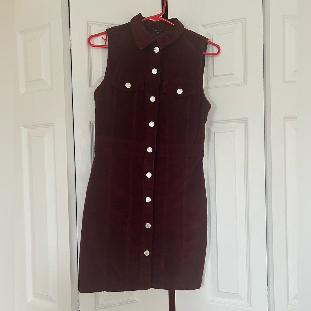 iris Sleeveless Button-Front Mini Dress in Wine
